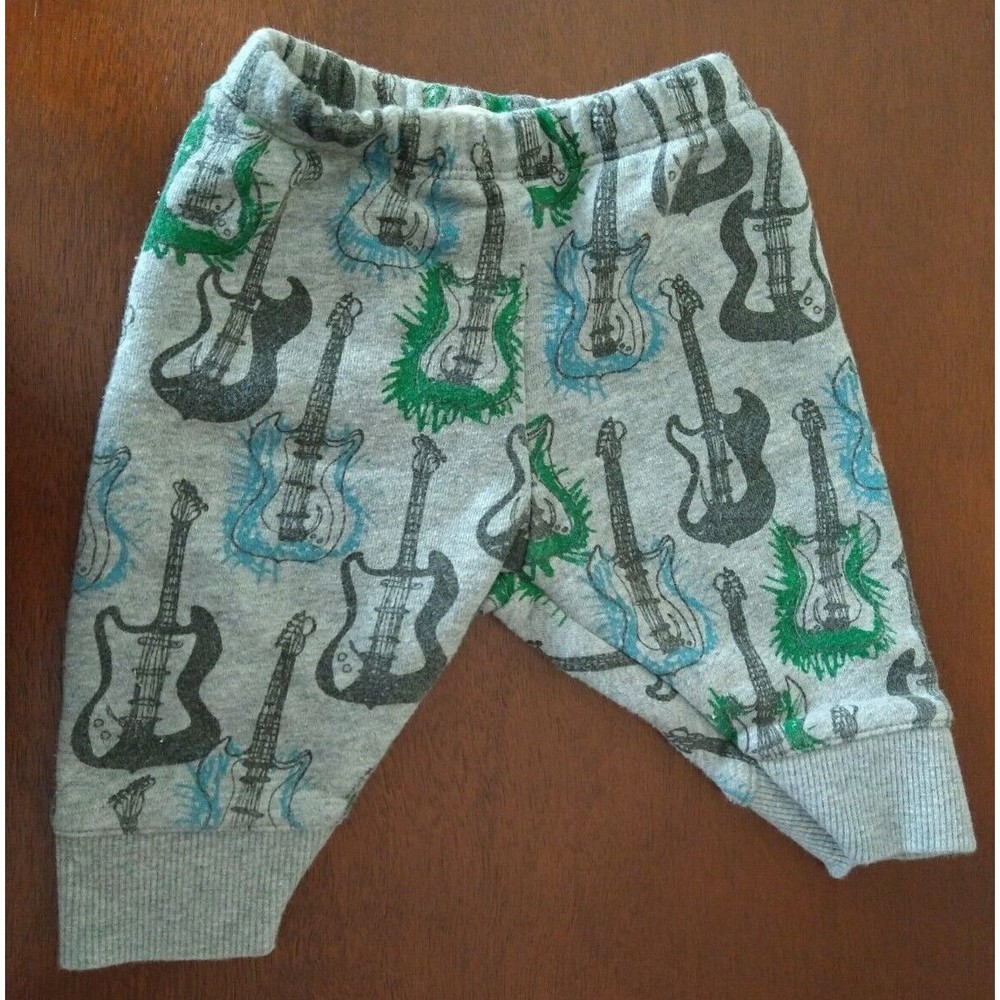 Baby Boy Munster Newborn Gray Guitar Print Pants Size 000